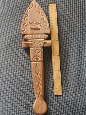 Hand-Carved Polynesian Wooden Wall Accent - Decorative Taiaha Paddle HI Maori